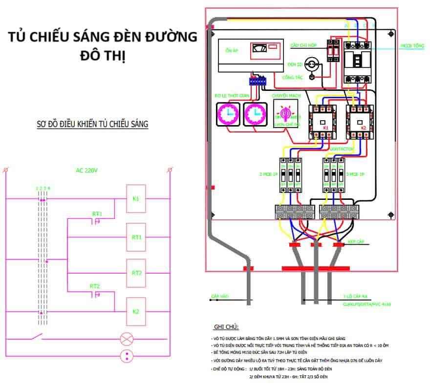 sơ đồ đáu nối tủ điều khiển chiếu sáng dèn đường đô thị