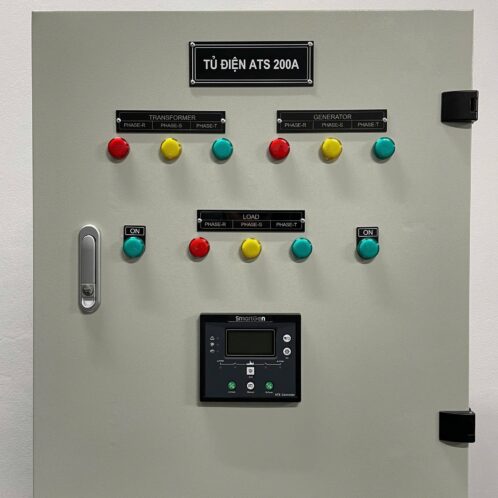 Tủ điện ats 3 pha 200 A vitzro cánh ngoài có màn hình điều khiển thông minh