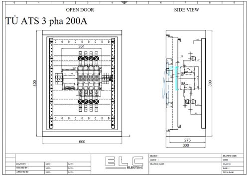 BẢN VẼ TỦ ATS 3 PHA 200 A TRẮNG