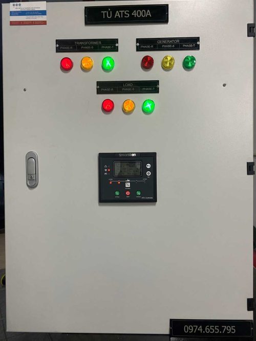 mặt canh tủ ats 400A 3 pha sử dụng bộ điều khiển smartgen và đèn báo