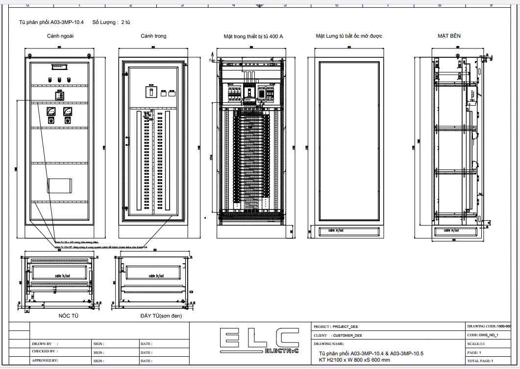 tủ phân phối 400A 3 pha schneider bản vẽ layout